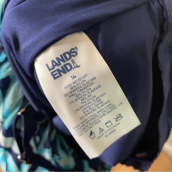 Land’s End | NWT One Piece Fauxini Tropical Mesh Bandeau Swimsuit, size 14 - Picture 8 of 11